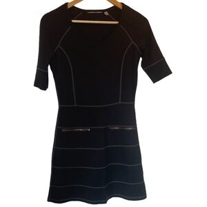 ATHLETA Black Ponte Knit Contour Athletic Dress Zipper Trim Shortsleeve - Sz XXS